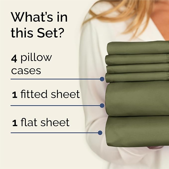 King 6 Piece Sheet Set - Comfy Breathable & Cooling - Ultra-Soft Hotel Luxury Bedding Set with 8-16 Inch Deep Pockets - 1 Flat & 1 Fitted Sheet & 4 Pillowcases - Wrinkle Free & Easy Care - Sage Green
