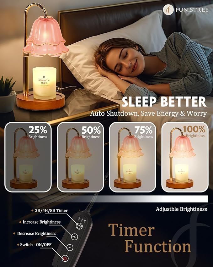 Pink Candle Warmer Lamp with Timer & Dimmer, Adjustable Height Birthday Gifts for Women Mom, Flower Candle Lamp Warmer, Wax Warmer with 2 Bulbs, House Warming New House Decorations