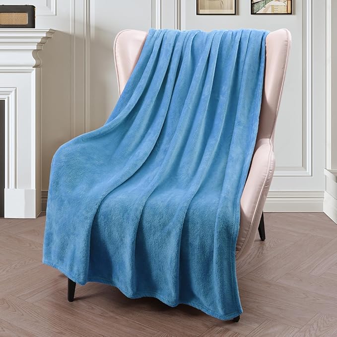 Exclusivo Mezcla Extra Large Fleece Throw Blanket for Couch, Sofa, 300GSM Super Soft and Warm Blankets, Washed Blue Throw All Season Use, Cozy, Plush, Lightweight, 50x70 Inches