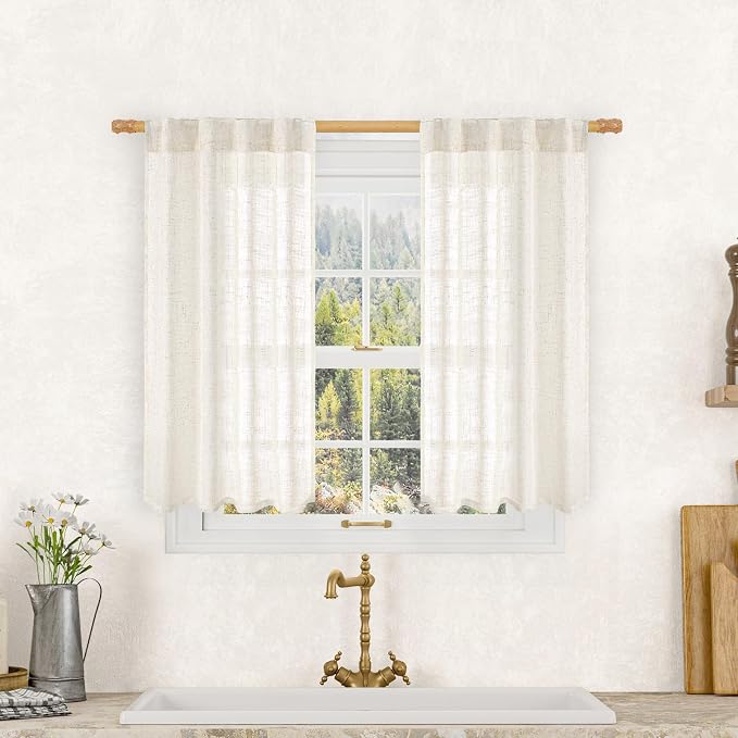 Semi Sheer Linen Curtains 40 Inch Length by LAMIT