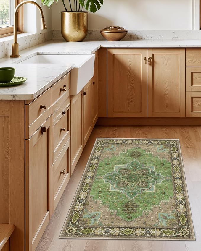 AMADA HOMEFURNISHING 2x3 Washable Entry Rug, Vintage Distress Print Pattern - Image 2