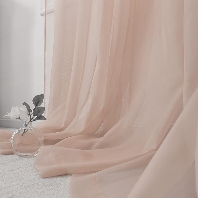 HUTO Blush Pink Sheer Curtains 54 inches Long for Bedroom Top Rod Pocket Sheer Window Panels Curtains for Nursery Living Room 52 by 54 Inch Length Set of 2 Panels