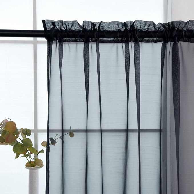 SpaceDresser Sheer Voile Window Treatment Rod Pocket Curtain Panels - Image 4