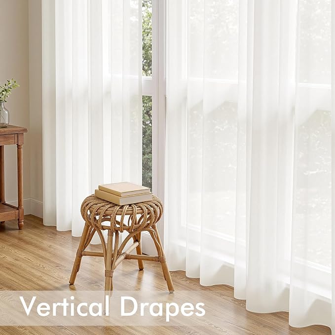 MIULEE Ivory Sheer Curtains 108 Inches Long 4 Panels 54 x 108 Inches | Light - Image 5