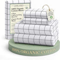 LANE LINEN 100% Organic Cotton Printed California King Sheets Set, 4-Piece Organic Cotton Long Staple Percale Weave Soft Best Bedding Sheets for Bed, Breathable- Charcoal Windowpane