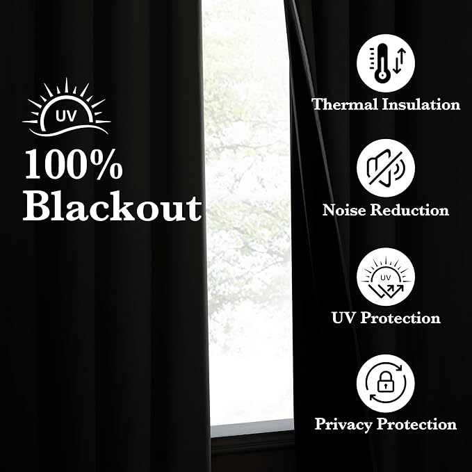 NICETOWN 100% Blackout Curtains for Living Room 96 inches Long, Grommet Thermal Insulated Window Treatment Lightweight Travels Portable Shades for Bedroom/Kids Room, Dark Grey, W52 x L96