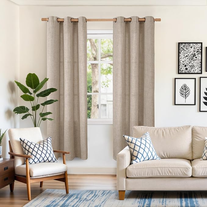 YoungsTex Dark Oatmeal Linen Semi Sheer Curtains 72 Inch Length - Image 2