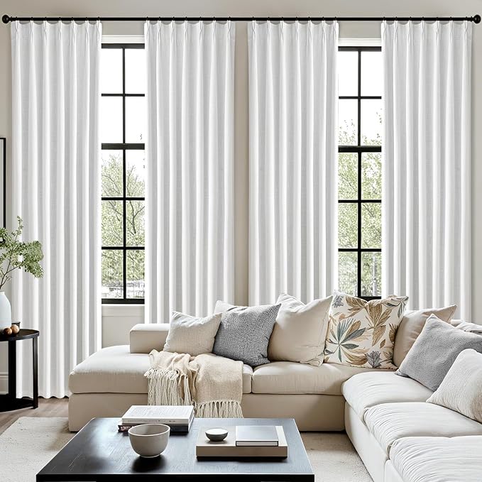 MIULEE White Pinch Pleated 100% Blackout Linen Curtains 40x84 Inches | Room - Image 7