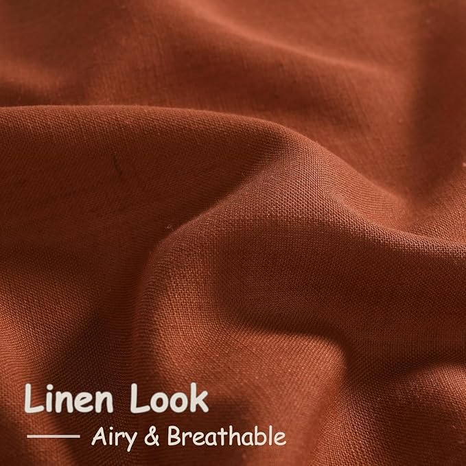 Terracotta Long Linen Curtains 102 Inches Long 2 Panel Set Back Tab Boho Rustic - Image 4