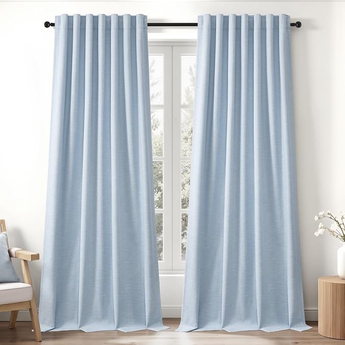 Topfinel Light Blue Linen Blackout Curtains 102 Inches Long - Image 7