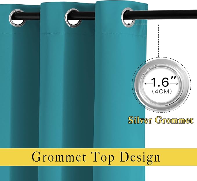 NICETOWN Peacock Teal Blackout Curtains 102 inch Length, Grommet Energy Saving Thermal Drapes Sound Reducing Heat Blocking Window Treatments for Living Room, 2 Panels, W52 x L102