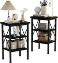 VECELO Modern Nightstands X-Design Side End Table Night Stand with Storage Shelf for Bedroom,Living Room,Set of 2 (Black A2)