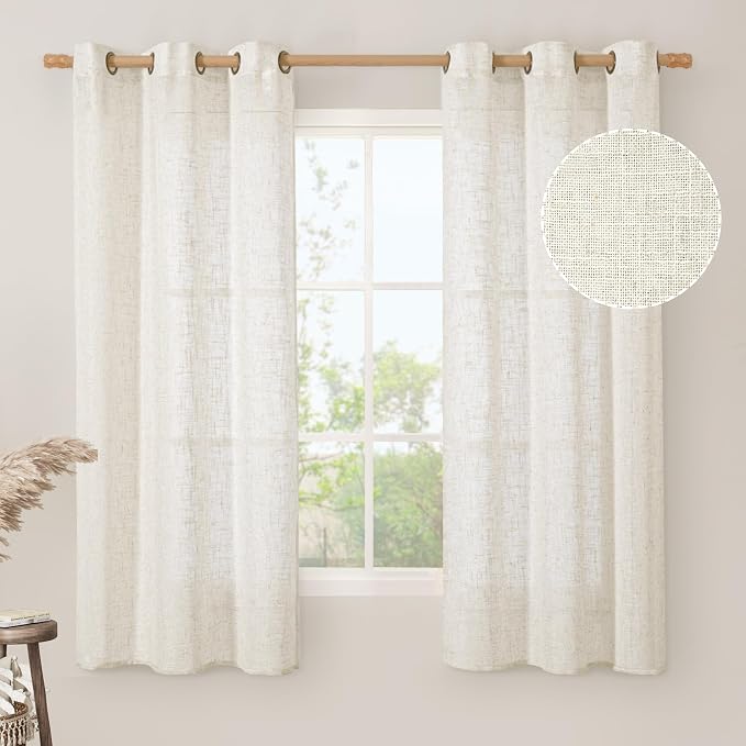 Natural Linen Semi Sheer Curtains 63 Inch - Image 2
