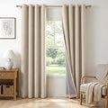 100% Blackout Linen Textured Curtains 108 Inch Long, Natural Flax | 100% by 100BlackoutShield