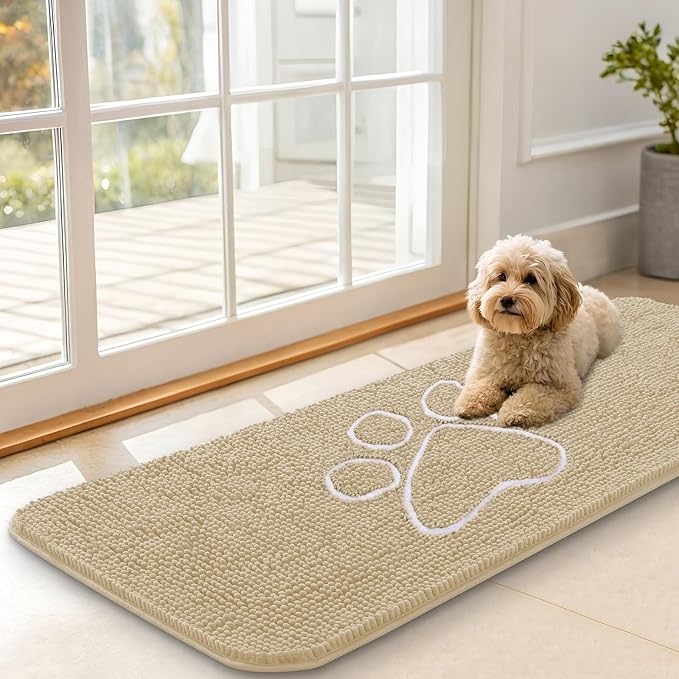OLANLY Dog Door Mat for Muddy Paws 47x17, Paw Print Design Chenille Mud Mat | by OLANLY