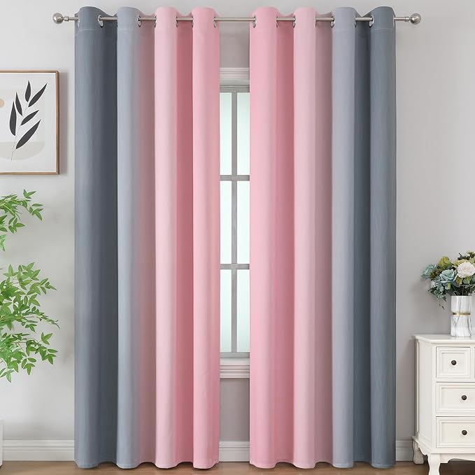 Pink and Grey Ombre Blackout Curtains - Image 2