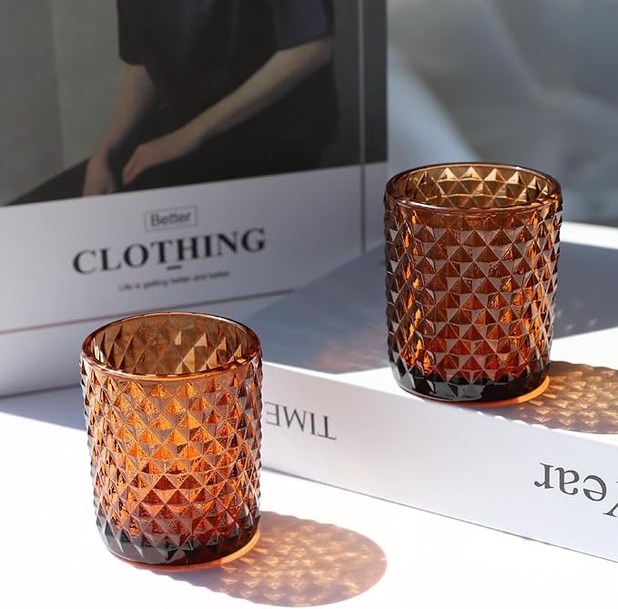 Woho 12pcs Amber Votive Candle Holders Vintage, Glass Tealight Candle Holder for Boho Wedding Table Centerpiece, Brown Tea Lights Candle Holder for Halloween Thanksgiving Decor