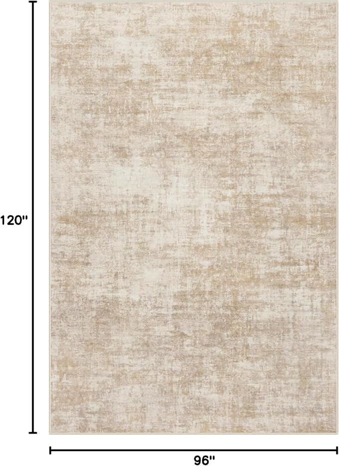 8x10 Area Rugs for Living Room: Washable Abstract Beige Badroom Carpet | - Image 2