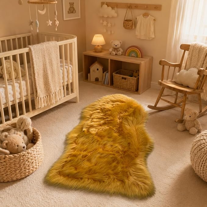 EasyJoy Faux Sheepskin Rug, Fluffy Faux Fur Rug, Ultra Soft Shag Area Rug - Image 2