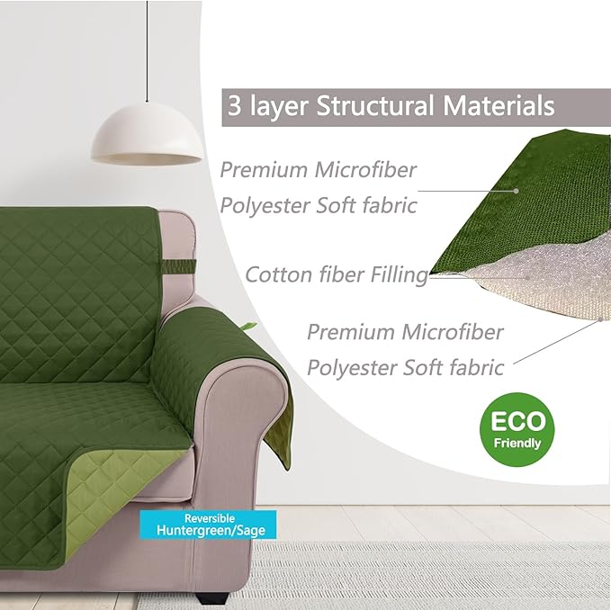 U-NICE HOME Reversible 23''Recliner Small Chair Cover, Huntergreen/Sage | - Image 5