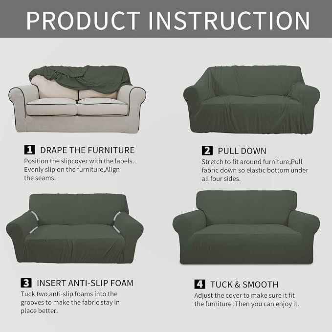 Easy-Going Stretch Oversized Sofa Couch Slipcover Washable Olive Green | - Image 5