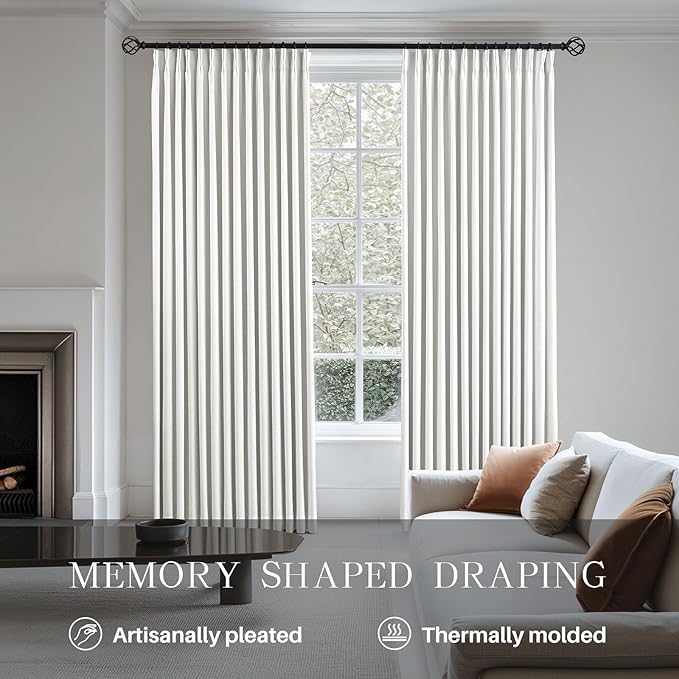 AUSSPVOCT Pinch Pleated 95 Inch Linen Curtains 100% Blackout - Image 3