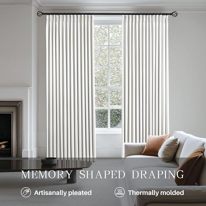 Pinch Pleated Linen Curtains 100% Blackout 108 Inches Long - Image 3