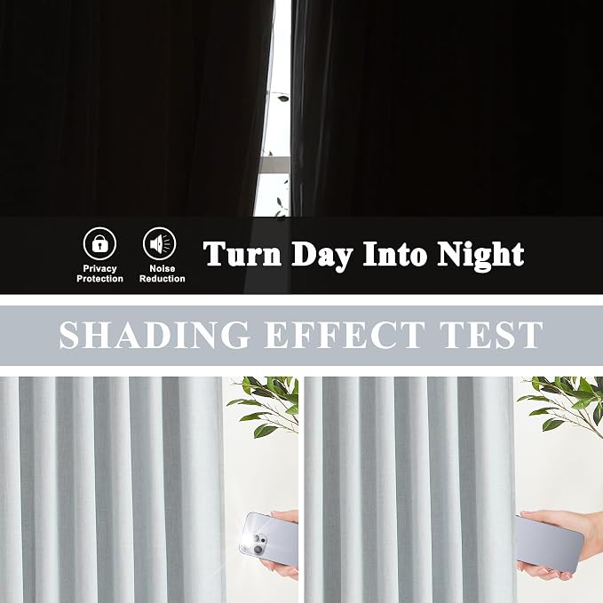Vision Home Blue Gray Pinch Pleated Full Blackout Curtains Linen Blended Room - Image 7