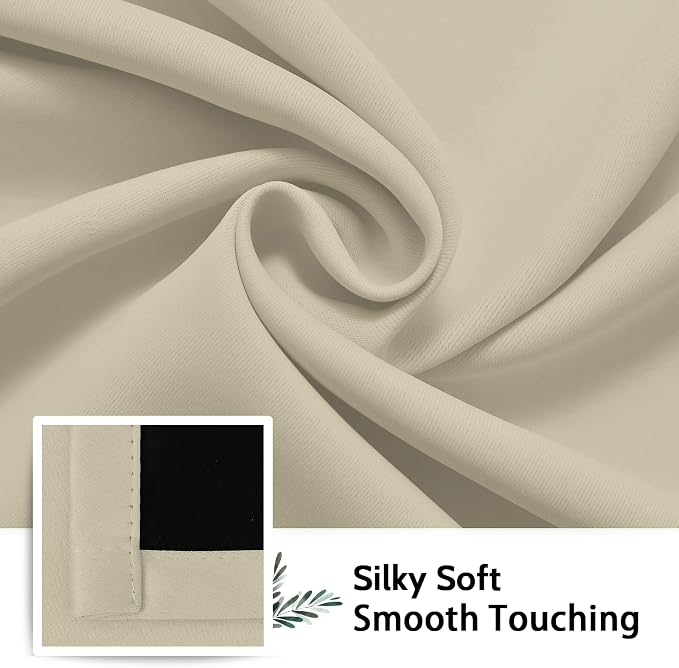 SimpleHome Light Cream 100% Blackout Curtains Room Darkening Living Room 63 | - Image 7