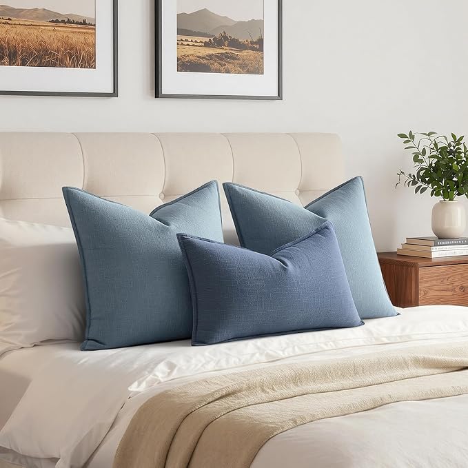 MIULEE Decorative Linen Lumbar Pillow Cover 12x20 Inch Blue Ashes | Boho - Image 4