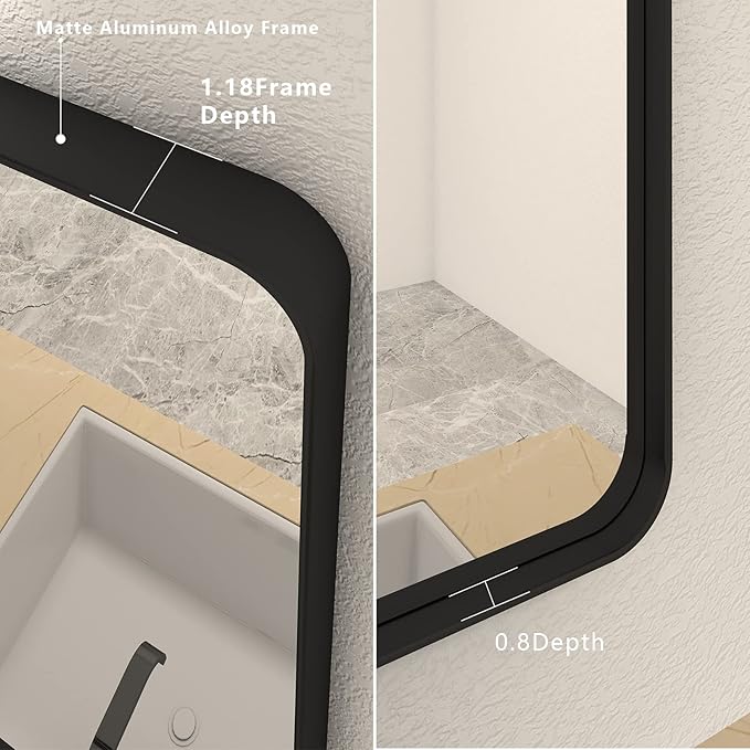 60x28 Black Framed Bathroom Mirror, Large Matte Black Bathroom Vanity Mirror for Wall, Rounded Rectangle Bathroom Mirror, Shatterproof (Horizontally/Vertically)