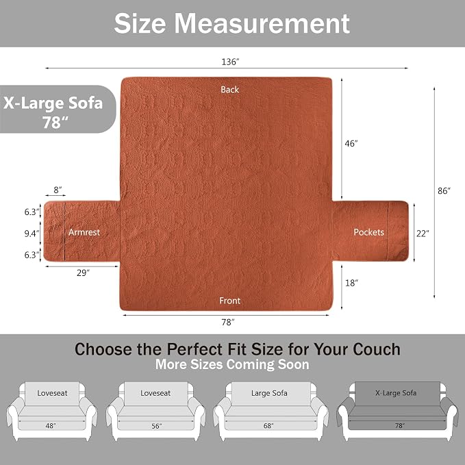 Soft Quilted Couch Cover with Pockets - Image 6