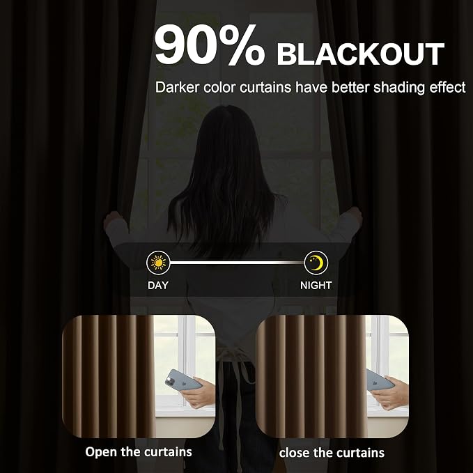 Brown Blackout Curtains 138 Inches Long, Extra Long Pinch Pleats Living Room - Image 3