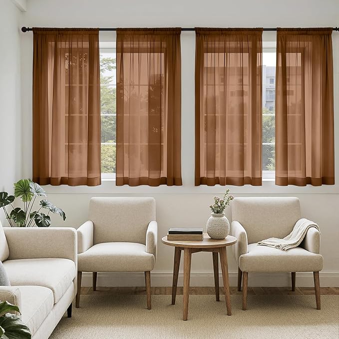 MIULEE Dark Brown Sheer Curtains 63 Inches Long 4 Panels 42 x 63 Inches | Light by MIULEE