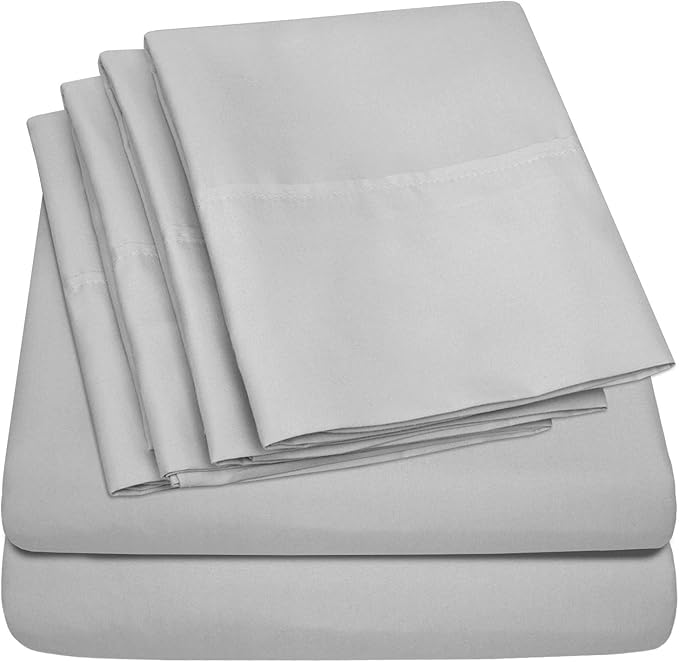 Twin Size Bed Sheets - 4 Piece 1500 Supreme Collection Fine Brushed Microfiber Deep Pocket Twin Sheet Set Bedding - 1 EXTRA PILLOW CASES, GREAT VALUE, Twin, Silver