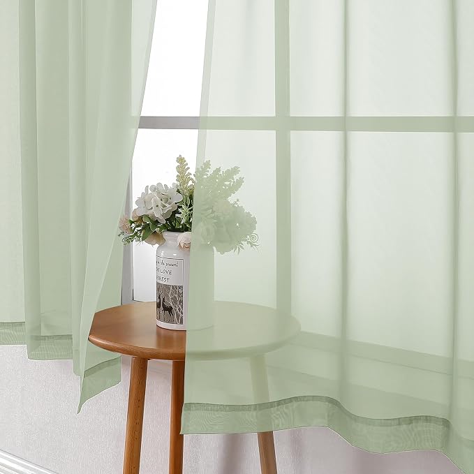 Light Green Sheer Curtains 90 Inches Long 2 Panels, Modern Light Filtering - Image 7