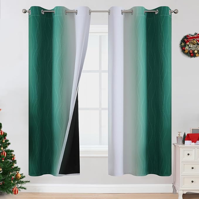Green and Greyish White Blackout Curtains 42Wx72L 2 Panels | Ombre Curtains by ESTELARTEXTILER