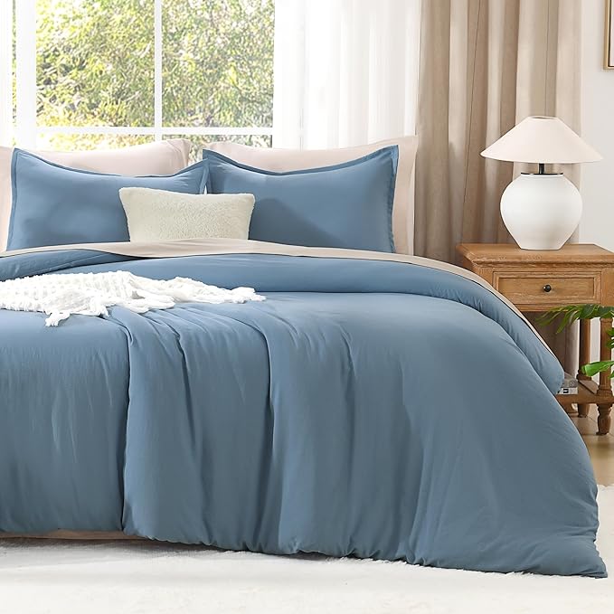 Litanika Grayish Blue Comforter Set California King Size, 3 Pieces Lightweight Solid Bedding Comforter Set, All Season Fluffy Bed Set (104x96In Comforter & 2 Pillowcases)