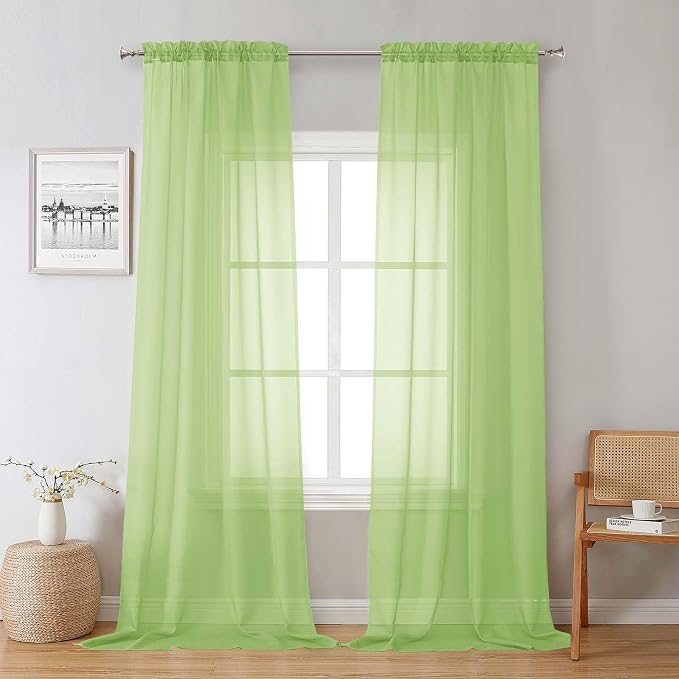 Lime Sheer Curtains 96 Inches Long 2 Panels, Dual Rod Pockets Living Room Decor by Lecloud