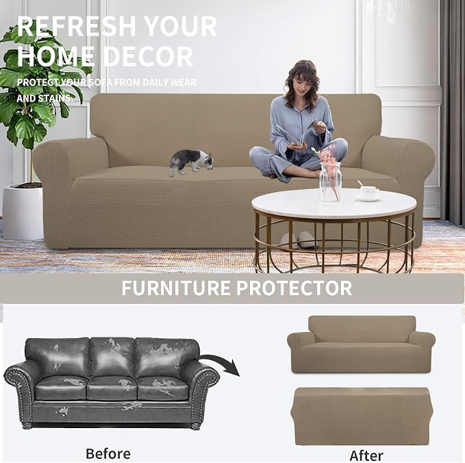 Easy-Going Stretch Oversized Sofa Couch Slipcover Washable Natural | 1-Piece - Image 4