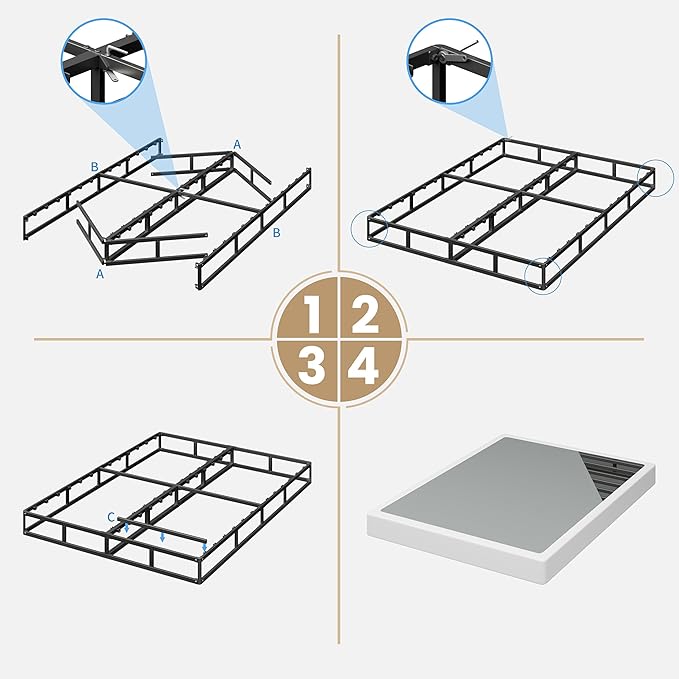 Box Spring King Size, 7 Inch Low Profile Metal Frame Mattress Foundation, 3000 lbs Heavy Duty Boxspring with Fabric Cover, Easy Assembly, Noise Free, Non-Slip