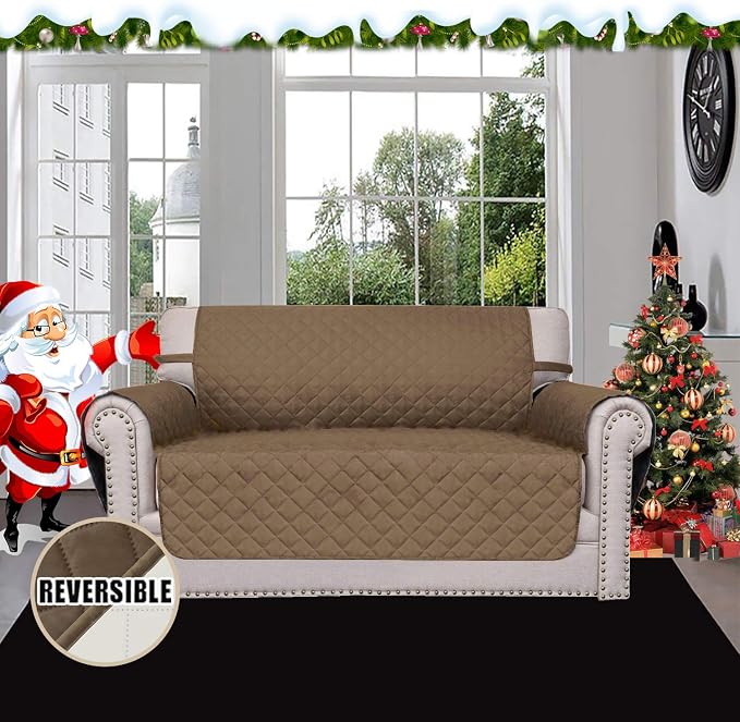 Easy-Going Reversible Couch Cover, 2 Cushion Sofa, Camel/Ivory | Machine - Image 2