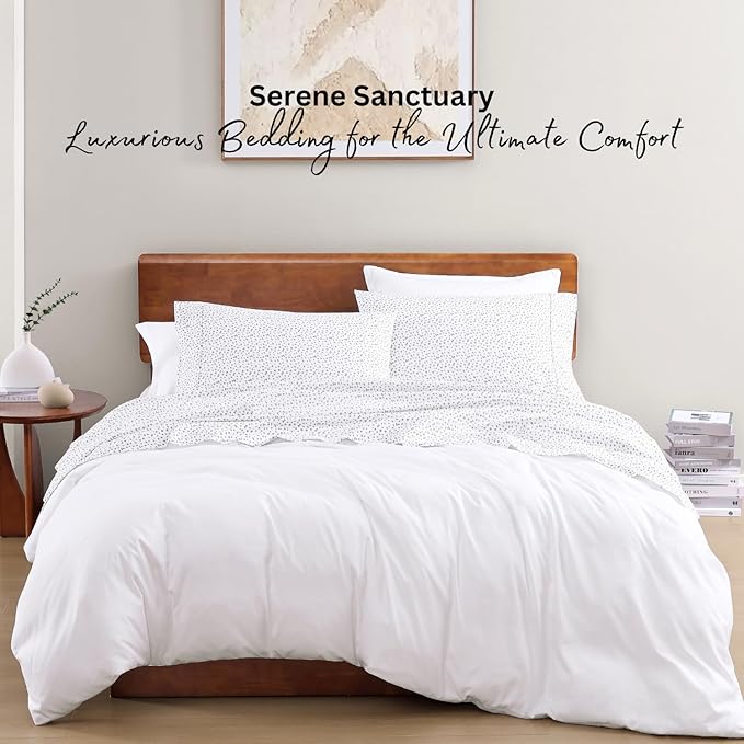 LANE LINEN 100% Organic Cotton Printed King Bed Set, All Season Crisp Percale Weave, Ultra Soft & Comfy Mercerized Cotton Bedding Sheets & Pillowcase Set King Size Printed Sheets - Haze Grey