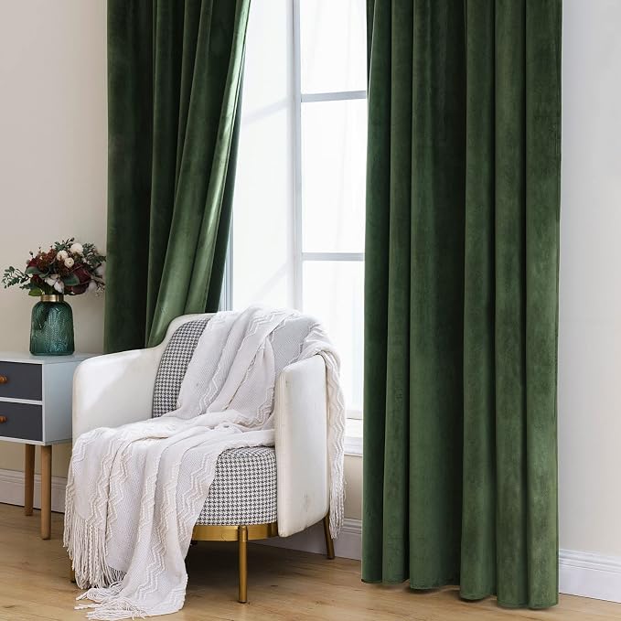 MIULEE Velvet Curtains 52x63 inches 2 Panels Olive Green Blackout Curtains | - Image 7