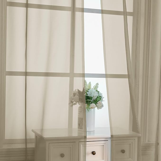 Taupe Sheer Curtains 63 Inches Long 2 Panels - Image 5