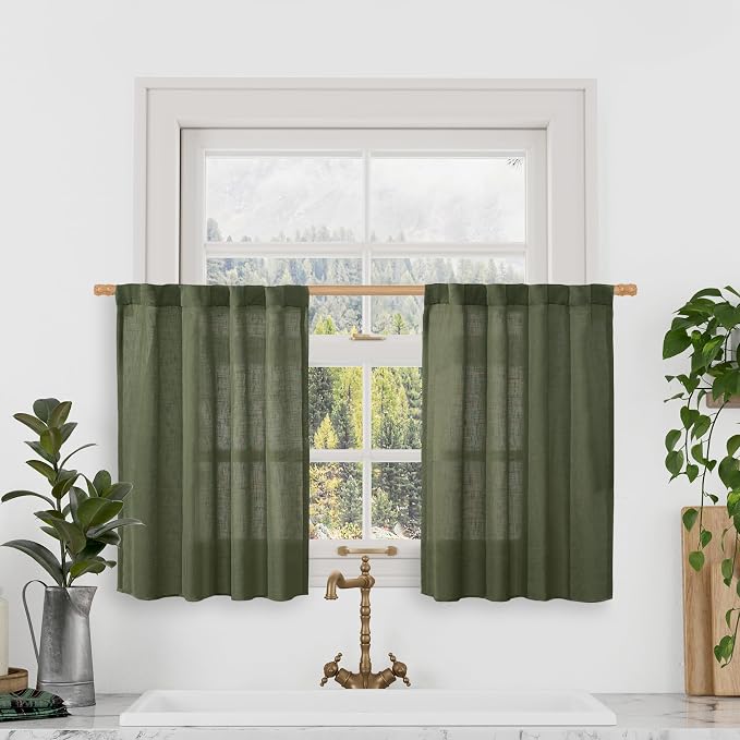 Christmas Short Linen Curtains 36 Inch Length by LAMIT