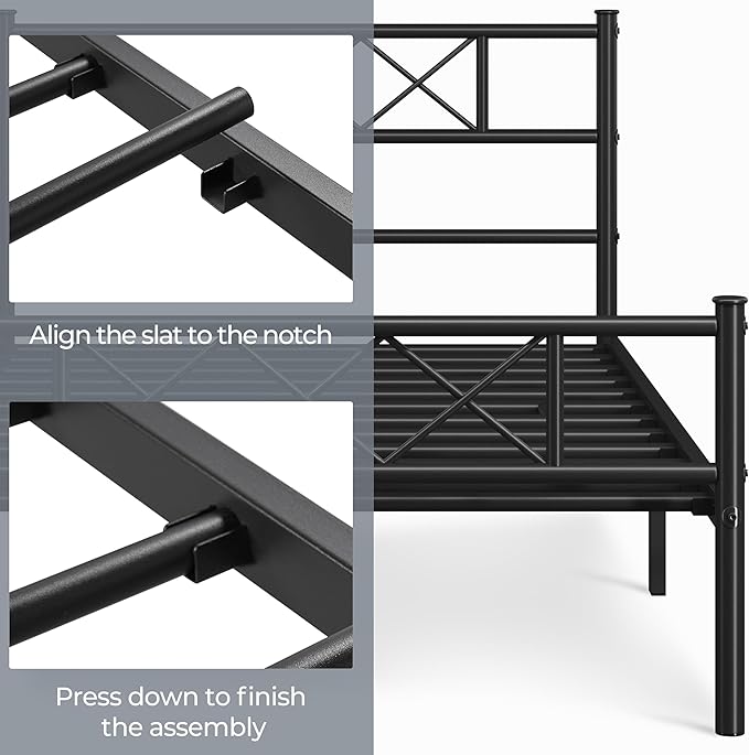 Yaheetech Twin XL Size Metal Platform Bed Frame with Simple Headboard and Footboard, Mattress Foundation for Under Bed Storage, Steel Slat Support, No Box Spring Needed, Easy Assembly, Black
