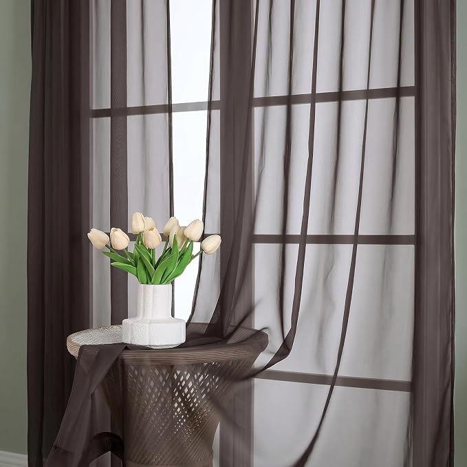Chocolate Sheer Curtains 72 Inches Long 2 Panels Set, Light Filtering Sheer - Image 7