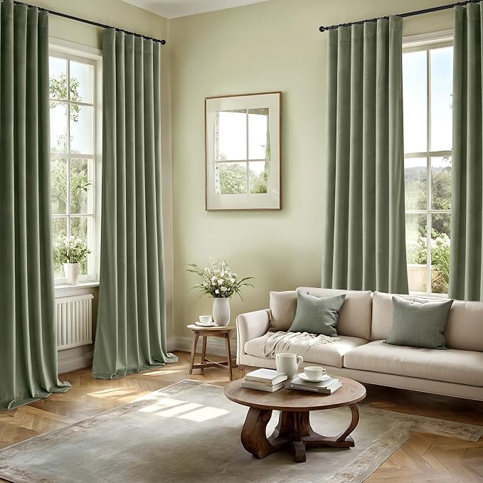 MIULEE Velvet Curtains 50W x 90L 2 Panels Sage Green Blackout Curtains | Luxury - Image 5