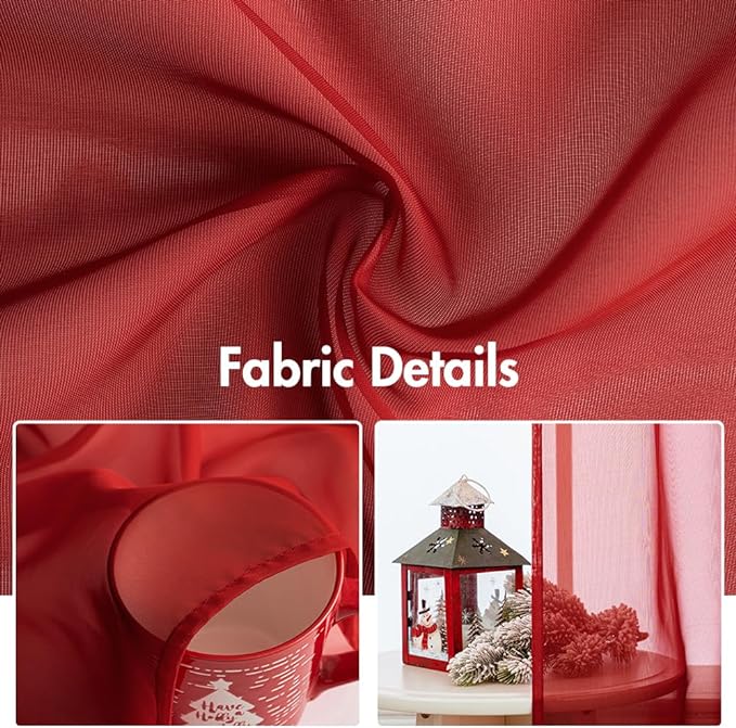 MIULEE 2 Panels Red Sheer Christmas Window Curtains 54 X 96 Inches | Solid Color - Image 4